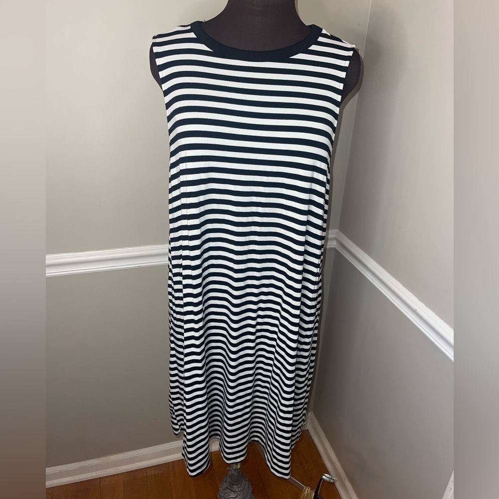 Time And Tru Black/White Stripe Sleeveless Summer Dress Stretch Sz XXL (20) VGUC